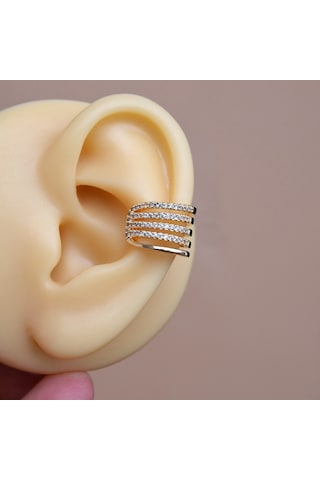 Çoklu Earcuff Gold Renkli Sıkıştırmalı Kıkırdak Küpesi Renkli
