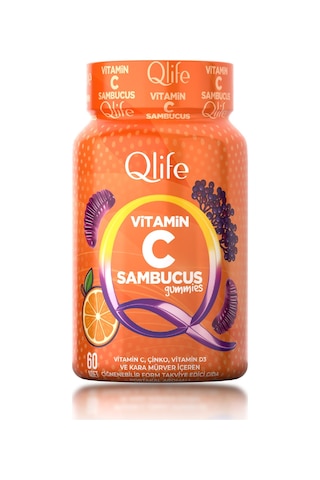 Qlife Vitamin C Portakal Aromalı Vitamin Ve Mineral içeren Takviye Edici Gıda 60 Gummies