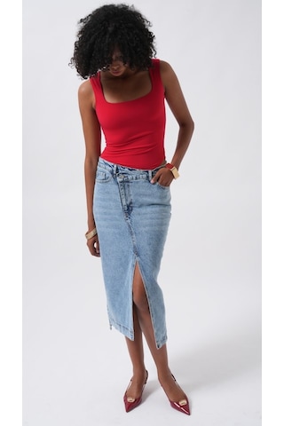 Etiler Collection Kare Yaka Kalın Askılı Bodysuit Kırmızı