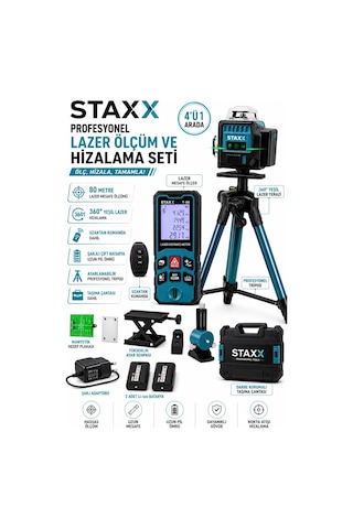 Staxx St4dlz Şarjlı Lazer Mesafe Ölçer 80m Lazer + 360 Derece Yeşil Lazer Hizalama Cihazı Seti