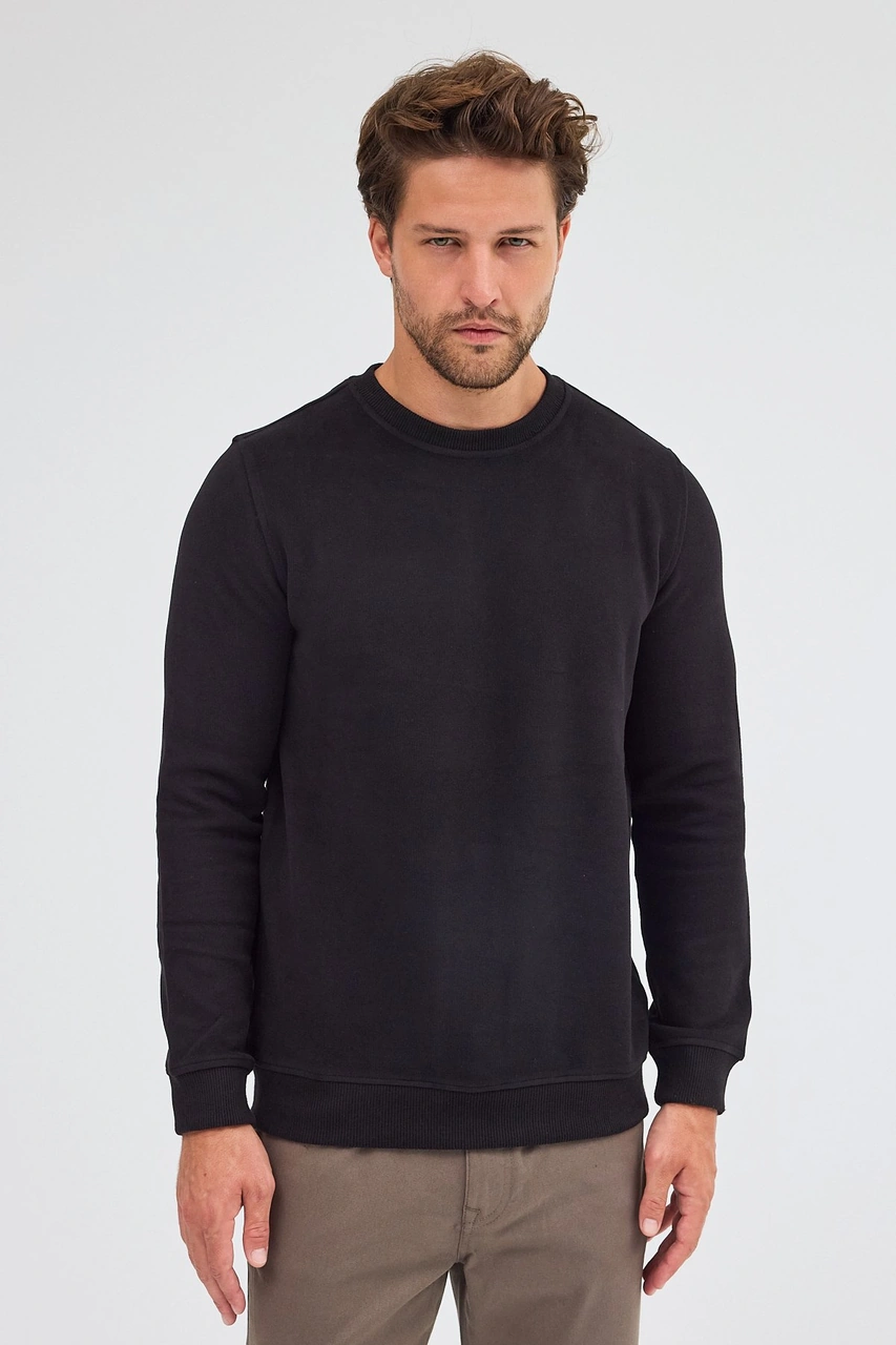 İmza Siyah Uzun Kol Bisiklet Yaka Düz Pamuklu Comfort Fit Sweatshirt 1013255150 Siyah