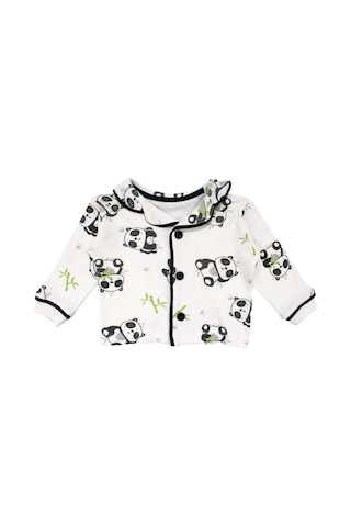 Bebegen Unisex Ekru Siyah Panda Desenli Kruvaze Yaka Pijama Takımı Çok Renkli