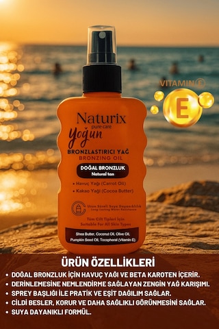 Yoğun Bronzlaştırıcı Yağ Havuç & Kakao Yağı, Shea Butter, Vitamin E, Tüm Cilt Tiplerine Uygun Sprey 200 Ml