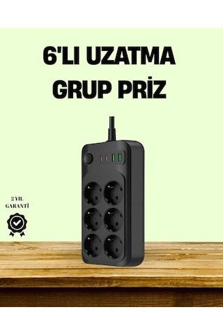 2500w Güçlü 6 Lı Priz Usb Ve Type-c Çıkışlı Termal Korumalı Standart
