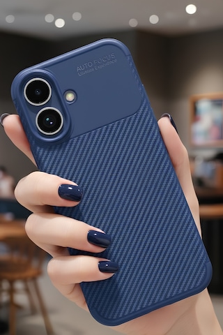 Apple Uyumlu iPhone 16 Kılıf Kamera Korumalı Darbe Emici Karbon Fiber Desenli Kapak
