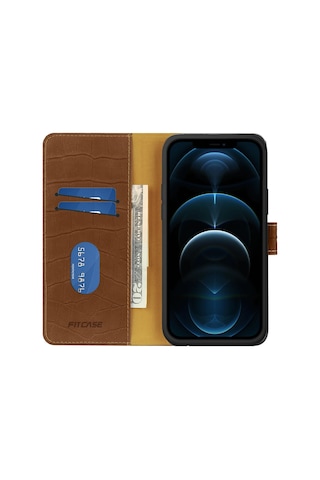 Apple Uyumlu iPhone 12 / 12 Pro Kilif Kroko Desen Kapakli Cüzdanli 514448567