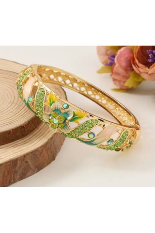 Antik Çiçek Desenli Renkli Emaye Bileklik Çok Renkli