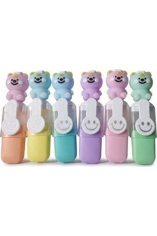 Sevimli Mini Fosforlu Keçeli Kalem-6lı Set-mini Ayıcık Başlıklı-fosfor04