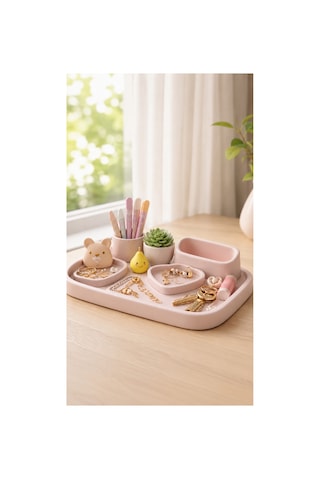 Minimal Masaüstü Organizer Tepsi 15 X 10 X 4 Cm Pla Malzeme Takı Ve Aksesuar Düzenleyici Pembe Pembe