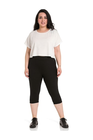 Büyük Beden Fitilli Karyoka Dikişli Diz Altı Siyah Tayt