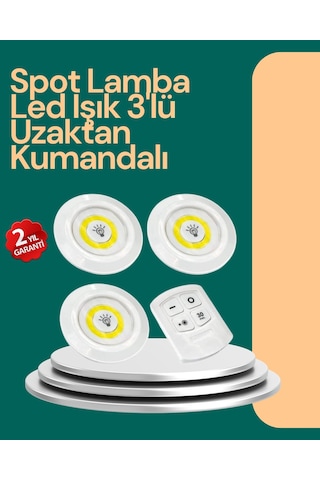 Uzaktan Kumanda İle Kontrol Edilebilen Yapışkanlı 3 Lü Kablosuz Led Spot Lamba Renkli