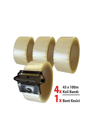 4 Adet 45x100 Koli Bandı Ve Bant Kesici Seti Taşınma Paketleme Kiti Diğer