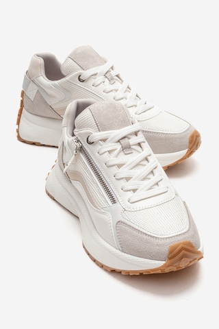Luvishoes Rocca Buz Beyaz Fermuar Detaylı Kadın Sneaker Beyaz