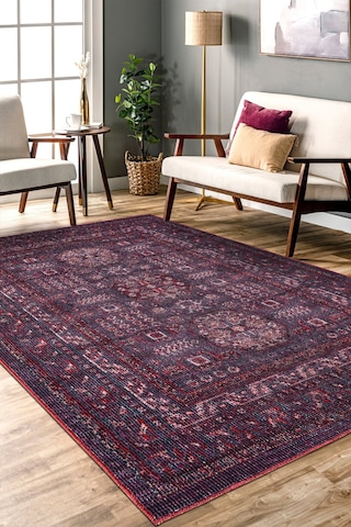 Arkaik Halı Koleksiyonu Zamansız Dokulu Desen, Tozumaz, Kolay Temizlik, İnce Form Mor