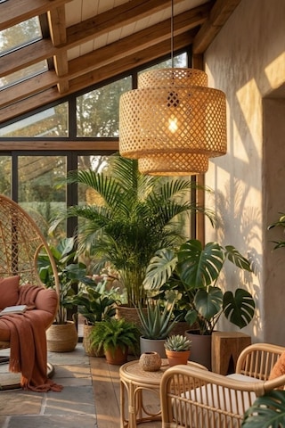 Mylamp Sitrus Doğal Bambu Avize 30x30 Cm Krem
