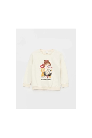 LC Waikiki Lcw Baby Bisiklet Yaka Baskılı Kız Bebek Sweatshirt Ve Pantolon Ten Rengi