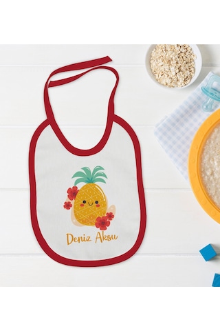 BK Kids Kişiye Özel Sevimli Ananas Tasarımlı Kırmızı Bebek Mama Ö Kırmızı