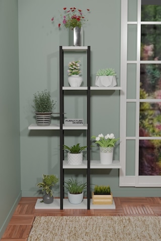 5 Raflı Çiçeklik Metal Saksı Standı Saksılık Beyaz