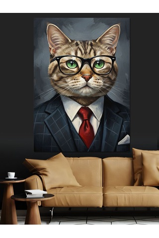 Kedi İş Adamı Takım Elbise Dekoratif Kanvas - Mdf Ahşap Tablo