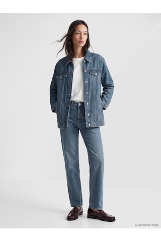 Lcw Everyday Mavi Gömlek Yaka Oversize Kadın Jean Ceket