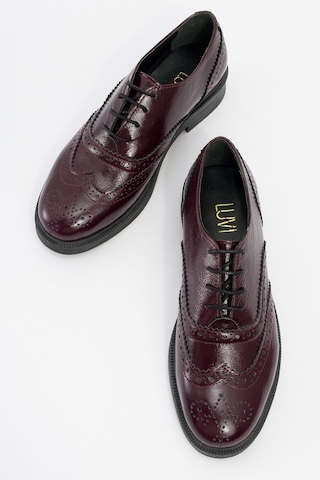 Luvishoes Avra Bordo Rugan Hakiki Deri Kadın Oxford Ayakkabı Bordo