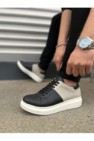 Mevese Tsoob Bağcıklı Cilt Süet Erkek Günlük Rahat Taban Sneaker Ayakkabı - Gri - Siyah