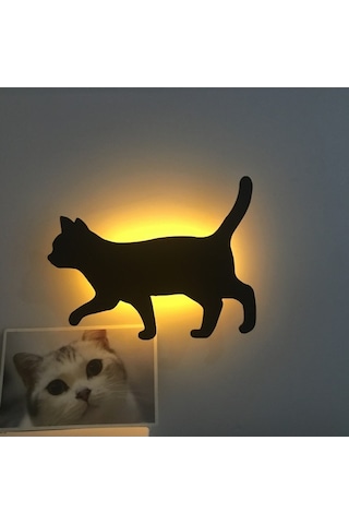 Tongxida Kedi Silüetli Duvar Lambası - Sesli Aydınlatma, Kullanışlı Pilli Projeksiyon Siyah