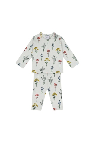 Antebies Organik Gri Botanik Bahçesi Çiçek Desenli Uzunkollu Kız Bebek Tshirt Tayt Takımı Krem