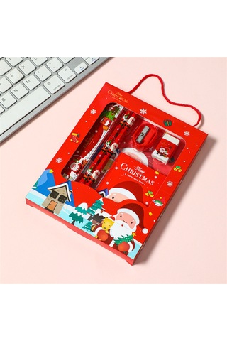 6pcs Noel Kırtasiye Hediye Kutusu Noel Kalemleri Silgi Cetvel Defter Defter Okul Öncesi Anaokulu Malzemeleri İçin Set Blue