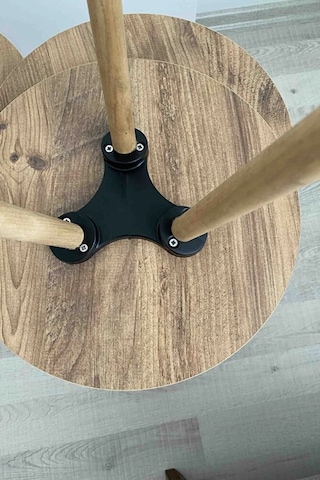 2'li Zigon Sehpa Seti Saksılık Ve Çiçeklik Standı, Dekoratif Yan Sehpa Ahşap Ayaklı 33 Cm Çap - Atlantik Çam Atlantik Çam