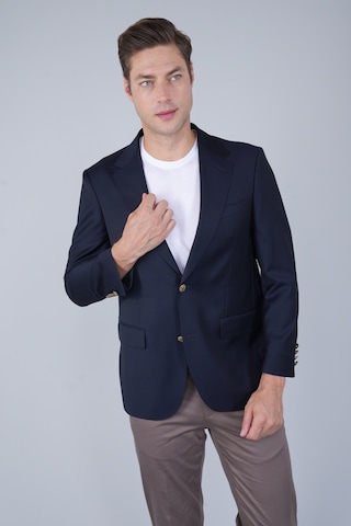 Bisse Comfort Fit Lacivert Dokuma Mono Yaka Çift Yırtmaçlı 4 Drop Yün Blazer Erkek Ceket Pck24knos002 C39 Lacivert