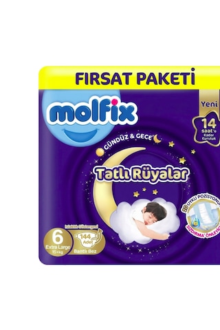 Molfix Tatlı Rüyalar 6 Beden Bebek Bezi 48x3 144 Adet 6 Numara
