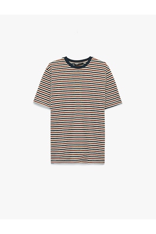 Koton Regular Fit Bisiklet Yaka Kısa Kollu Çizgili Tişört Lacivert Çizgili 6sam10379mk