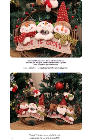 Noel Rattan Çelenk Dekorasyon Kolye Kardan Adam Tarzı 024