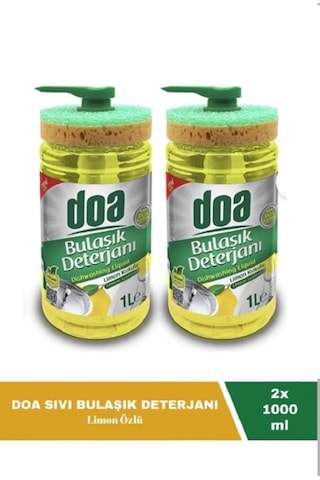 Doa Sıvı Bulaşık Deterjanı Limon Kokulu 1 Lt Süngerli X 2 Adet
