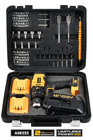 Assur ASR222 21V Çift Akülü 13 MM Darbeli Akülü Vidalama Sarı