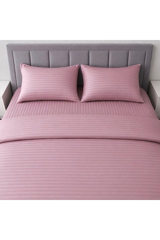 Wova Home Mauve Stripe Çift Kişilik Nevresim Takımı%90 Pamuk 83 Tel Saten Çizgili Lastikli Çarşaflı Mürdüm Nev Çok Renkli