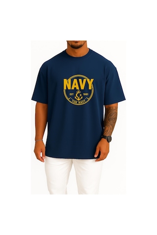 Bahriyeli Collection Oversize Tur Navy Göğüs Ve Sırt Baskılı Unisex T-shirt Lacivert