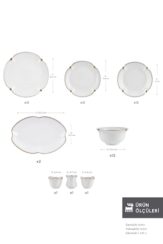 Karaca Stream Bone Dot 53 Parça 12 Kişilik Yemek Takımı Gold Beyaz - Gold