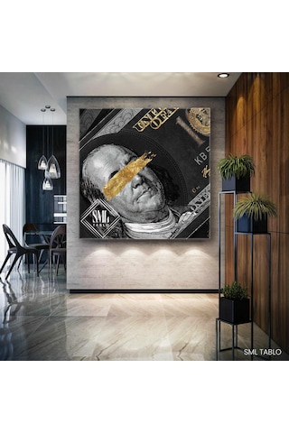 Gold Detaylı Dolar Kare Kanvas Tablo 100x100 Cm