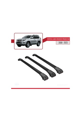 Toyota Land Cruiser Prado J150 2009-2023 Arası İle Uyumlu Ace-1 Ara Atkı Tavan Barı Siyah 3 Adet Bar