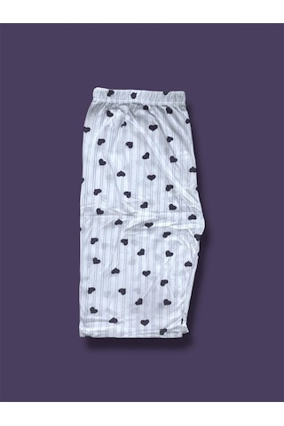 Desenli Penye Diz Altı Büyük Beden Anne Kadın Kapri Lila Kalpli