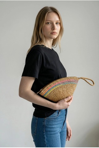 Efw Rome Handmade Hasır Renkli Şerit Detaylı Clutch Çanta