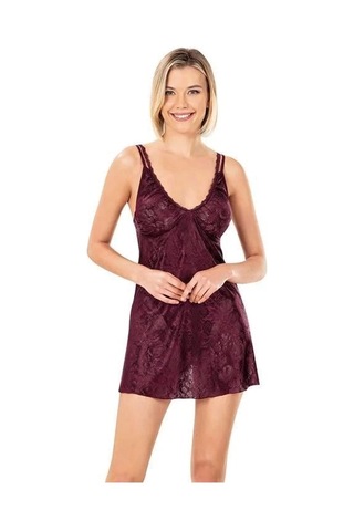 Aria's Closet Dantel İşlemeli Bordo Jakarlı Gecelik