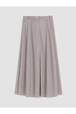 Lcwaıkıkı Classic Ekru Loose Fit Ekose Kloş Etek