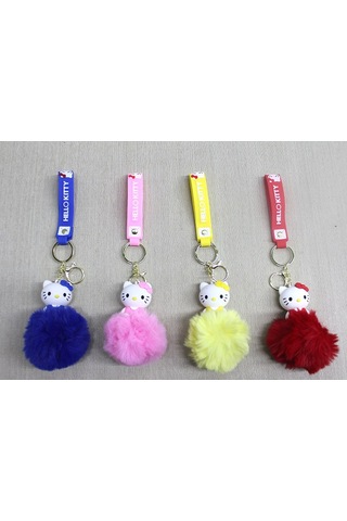 Özel Üretim Popüler Aksesuar Kedi Figürlü Çocuk Hediyesi Ponponlu Hello Kitty Anahtarlık