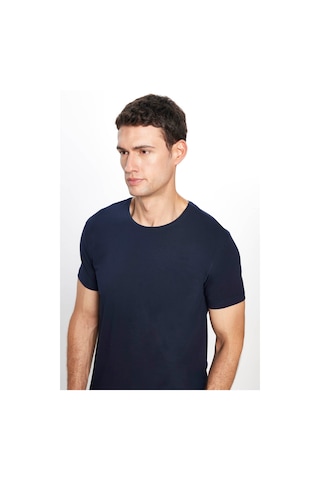 Tudors Erkek Slim Fit Dar Kesim Pamuklu Yumuşak Dokulu Esnek Kumaş Düz Basic Lacivert Bisiklet Yaka Tişört-31552-lacivert Lacivert