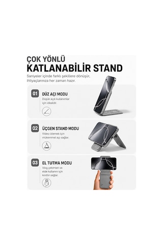 Magsafe Cüzdan Kartlık Güçlü Manyetik Standlı Telefon Kartlığı İphone Uyumlu Deri Cüzdan Gri