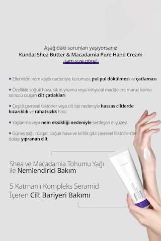 Yoğun Nem Veren Besleyici El Kremi Kundal Shea Butter & Macadamia Pure Hand Cream 50ml White Musk