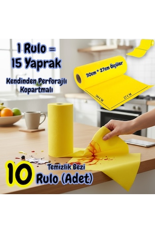 Technow Softtex 15 Kesimli Sarı Kopar Kullan Rulo Temizlik Bezi 27x30 Cm 10'lu Sarı